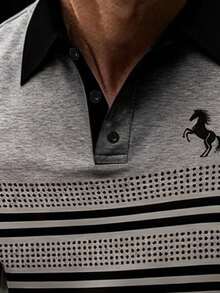 Manfinity Dauomo 男士长袖Polo衫，秋季休闲外套，日常穿着，小图标印花图案设计 - 彩色 - 查看 4