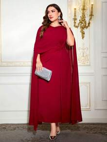 Reflora Einfarbiges Kleid mit Flügelärmel und Twist-Taille in Große Größen, geeignet für Party und Bankett - Rot - Übersicht 5