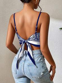 Vavine Áo thun họa tiết Paisley Bandana Hem Cami Áo thun họa tiết cho nữ - Màu xanh lam - Xem 2