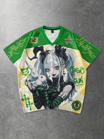 Men's Anime Print Short Sleeve T-Shirt, Suitable For Spring/Summer