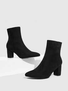女士黑色尖头侧拉链时尚高跟踝靴 - 黑色 - 查看 2