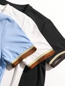 SHEIN Bộ 3 áo thun tay ngắn cổ tròn in họa tiết đơn giản, rộng rãi cho bé trai - Màu xanh lam - Xem 4