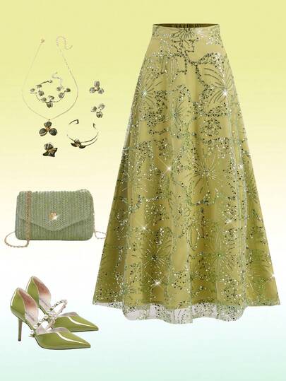 Ellevyn 女士亮片装饰裙，华丽优雅，适合圣诞节、派对