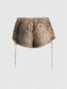 ROMWE Hippie Y2K渐变毛绒露背拼接性感紧身短款上衣搭配毛绒低腰超短裤女式两件套 - 彩色 - 查看 5