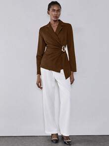 Lumivelle Metal Accessory Casual Suit Jacket - Brown - View 4