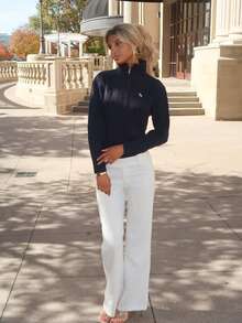 Sydney Algeri New Arrival Autumn Half-Zip Loose Casual Women Sweater - Navy Blue - View 5