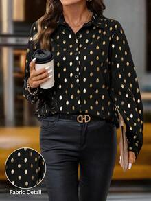 SHEIN Clasi Beige Striped Button-Up Shirt, Elegant Office Wear For Women Winter  Christmas New Year Thanksgiving Graduation Elegant Formal Black - Black - View 9