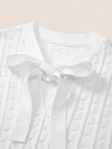 SHEIN Unity Women's Elegant White Summer Casual Vintage Lace-Up Hollow Out Knit Top,Retro Preppy Style Back-To-School Commuting Office Wear Dates Afternoon Tea - White - View 2