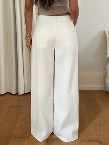 K-Vae 女秋冬日常通勤白色牛仔裤蝴蝶结烫钻装饰新年装 - 深色水洗藍 - 查看 2