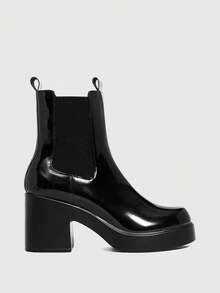 CUCCOO SZL Casual Street Thick Heel Solid Color Women Ankle Boots For Christmas - Black - View 3