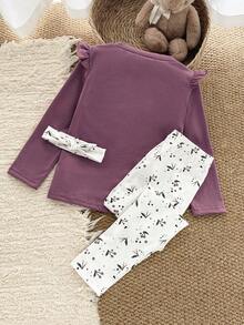 2件套幼儿女童可爱花卉印花长袖上衣和裤子休闲优雅睡衣