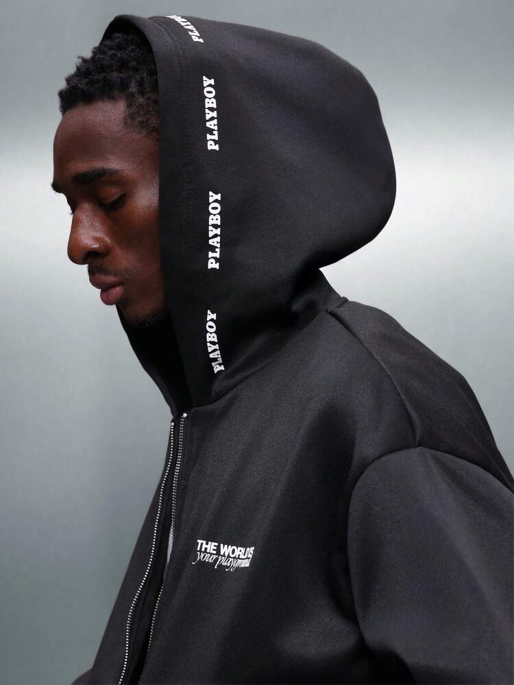 PLAYBOY X SUMWON Kapuzenpullover mit durchgehendem Reißverschluss und Logo