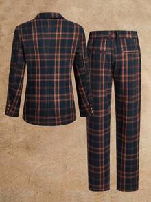 Manfinity NXTstreet 男士格子翻领长袖西装外套和长裤休闲套装两件套，适合婚礼等正式场合。 - 彩色 - 查看 2