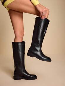 Daringsoles Women's Buckle Design Casual High-Top Boots, Versatile For Daily Wear For Christmas - Black - View 6