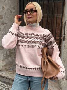 Vivie Lora 女士宽松粉色费尔岛毛衣 - 粉色 - 查看 3