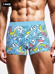 SHEIN X The Smurfs 1pc Men's Blue Comfy Cute Cartoon Smurfs Print Boxer Briefs,Basic Comfortable Casual ,Soft Boys Boxers - Blue - View 5