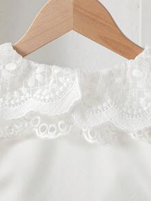 SHEIN Playful Pals Girls Elegant Embroidered Ruffle Collar Princess Long Sleeve Button-Front Casual Fashion Princess Shirt, Suitable For School, Vacation, Travel, Birthday Party, Gift, Spring/Autumn - White - View 5