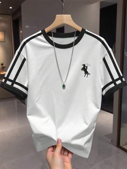 Manfinity Dauomo Luxury Brand New Men's Colorblock Printed Round Neck Short Sleeve T-Shirt