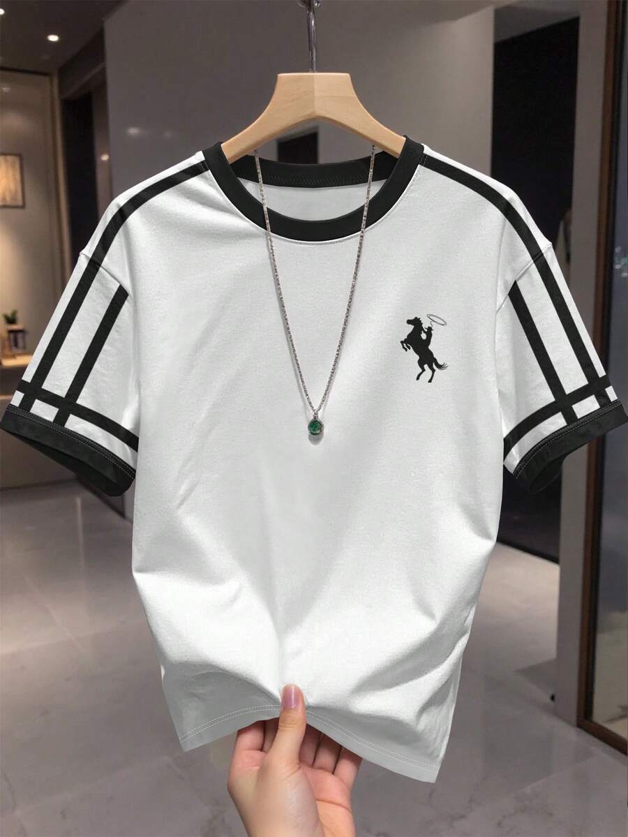 Manfinity Dauomo Luxury Brand New Men's Colorblock Printed Round Neck Short Sleeve T-Shirt - White - View 1