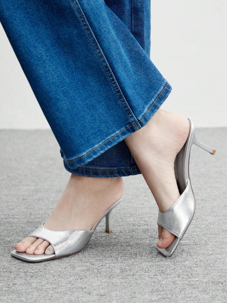 CUCCOO BIZCHIC Sandales à talons hauts minimalistes et élégantes à bout pointu pour femmes, talon aiguille argenté, idéales pour le travail