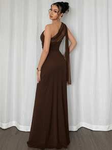 Firerie 女士优雅浪漫时尚通勤性感优雅风格不对称肩部紧身长裙，适合派对、海滩度假、返校、浪漫约会、婚礼季、生日、复活节、春夏季 - 咖啡棕 - 查看 5