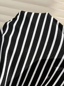 SHEIN Maternity Casual Striped Sleeveless Nursing Top, Summer Casual Outfits  Striped Tank Top Black Crop Top Women Aesthetic Tops Sexy Crop Tops Women One Shoulder Top - Black and White - View 3