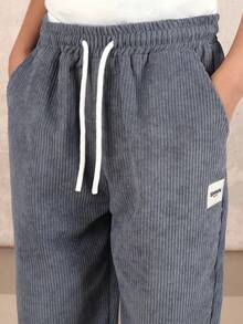 SUMWON Boys Ribbed Corduroy Pull On Elastic Waist Casual Pants Comfortable Relaxed Fit Everyday School Wear Drawstring Trousers Vacation - Grey - View 7
