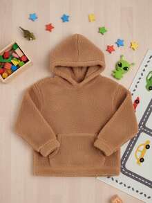 Sudadera de Doble Macuco, suave para niños pequeños con gorro y bolsa al frente. Estilo casual Ideal para invierno, otoño y días frescos. Chamarra Polar para niños de 3 a 7 años con capucha, bolsa de canguro y manga larga en colores vibrantes, cálida, cómoda y moderna. - Camel - Ver 2