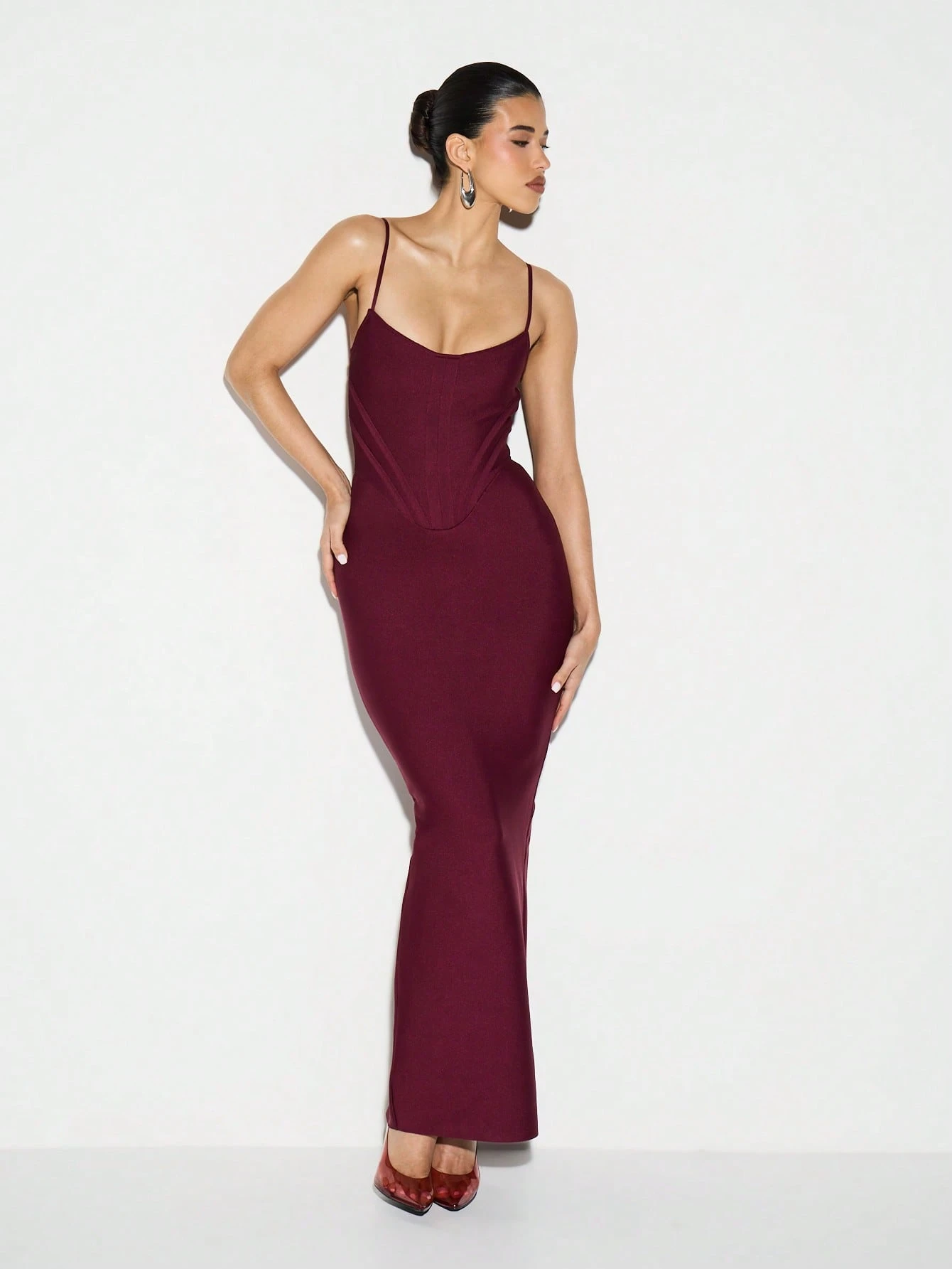 KIZN Spaghetti Strap Bodycon Maxi Dress With Back Slit