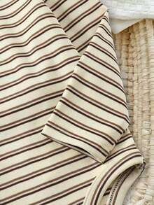 SHEIN 4 buc/set nou-născut bebeluș băiat/fată casual drăguț tricotat cu dungi și culoare solidă, body cu mânecă lungă, ținută de bază din 4 piese, haine unisex pentru bebeluși, haine de iarnă pentru bebeluși la modă