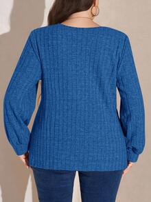 SHEIN LUNE 大码女式保暖内衬T恤，适合秋冬季节穿着，长袖，宝蓝色上衣 - 藍色 - 查看 2