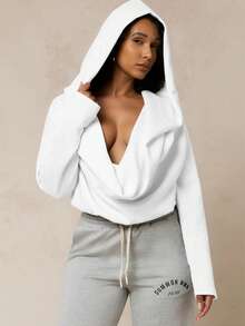 SUMWON WOMEN Oversized Hooded Cowl Neck Pullover Sweatshirt Long Sleeve Casual Comfort Fleece Top Fall Winter Cozy Loungewear - White - View 1
