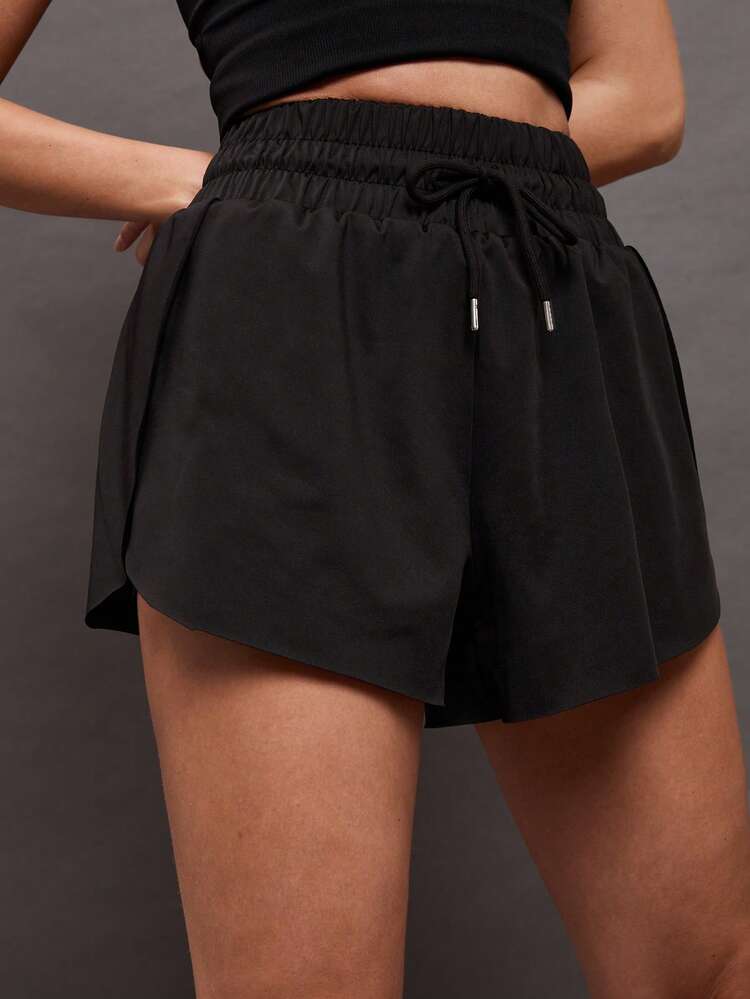 Activina Women's Solid Color Self-Tie Waist Pocket Loose Casual Shorts Sweater Shorts - Black - View 4