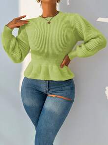 Zolique Women's Sweater Women's Top Knitted Long Sleeved Lantern Sleeves White Stripe Loose Friends Gathering Four Seasons Autumn And Winter Women's Clothing - Green - View 3