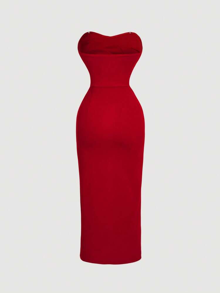 tight red strapless dress Strapless Prom Red Tight Sparkly Prom Dress Dark Red Strapless Red Prom  Dress With A Slit Red Sequin Red