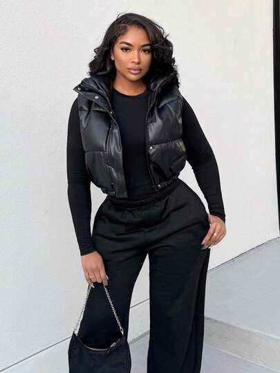 Alexandranx 休闲纯色无袖短款夹棉外套，冬装