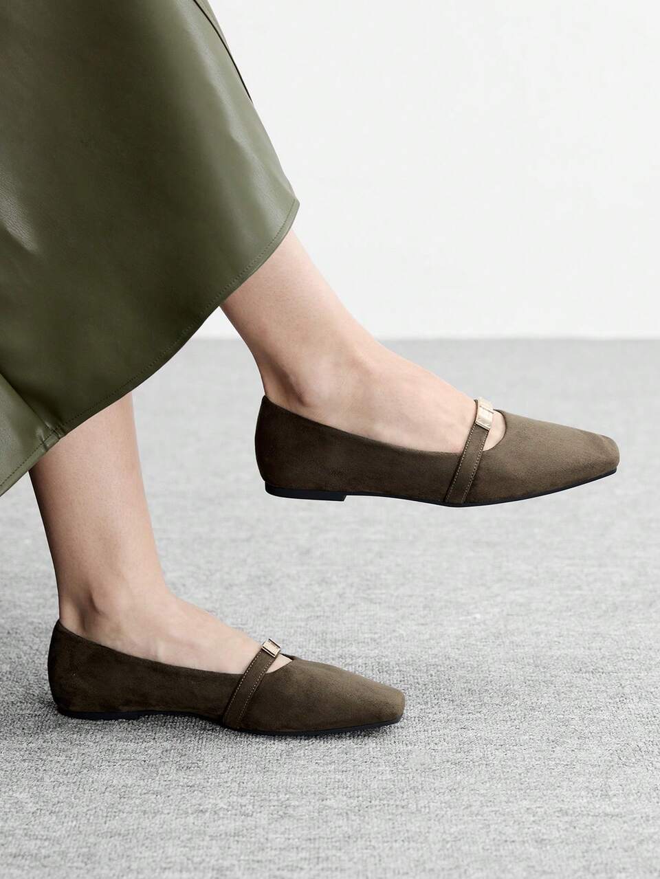 CUCCOO BIZCHIC Women's Square Toe Flat Suede Metallic Buckle Mary Jane Shoes, Comfortable Slip-On Flats For Work And Dresses For Christmas Spring Shoes