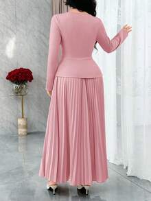 Feyla Đầm dài tay họa tiết hoa tối giản đơn sắc dành cho nữ - Hồng - Xem 2