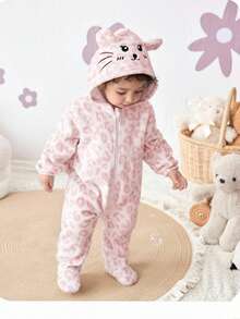 Pelele con capucha de estampado de leopardo suave y cómodo para bebé recién nacida, otoño/invierno
