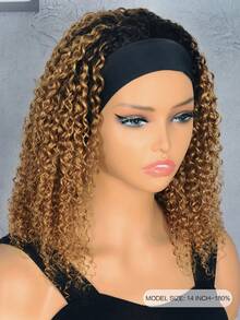 Ombre Ice Silk Headband Wig Human Hair Wig Jerry Curly Hair T1B/30 None Lace Front Wigs Curly Wave Human Virgin Hair For Women Daily Use 14 Inch