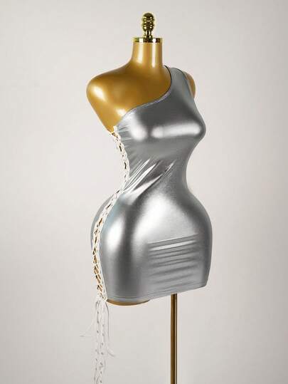 Mistrie Vestido de moda ajustado y sexy sin mangas con ojales laterales y lazos