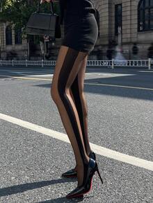 DAZY Sheer Black Pantyhose, Leg Slimming Tights Y2k - Black - View 2