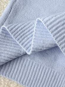 SHEIN Áo khoác cardigan chấm bi cổ tròn dài tay, thoải mái, tối giản, rộng rãi, dành cho bé gái tuổi teen, mùa tựu trường - Màu xanh lam - Xem 6