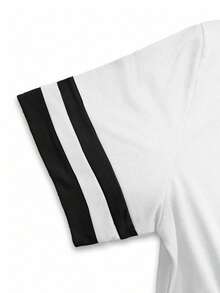 SHEIN Camiseta holgada de mujer de talla grande con estampado gráfico de corazón y amor, cuello redondo, bloque de color contrastante y rayas - Multicolor - Ver 3