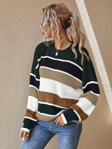 SHEIN LUNE Women's Latest Fashion Comfortable Christmas Color Block Pullover Sweater - Multicolor - View 3