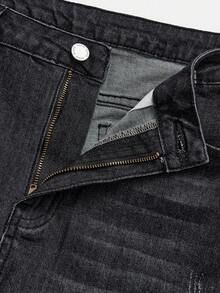 Bolty Teen Boy Fashion Casual Y2k Vintage Cool Street Returns To School College Black Cross Embroidered Pattern Grey Denim Stretch Jeans For Kids Clothes Teen Boy Dailywear And Kids Winter And Fall Rave Outfits Festival And Outfits Streetwear School Clothes - Black - View 3