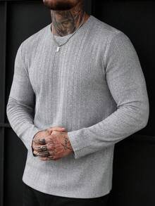 Manfinity CasualCool 男士舒适双色条纹长袖圆领T恤，休闲宽松，适合日常办公、秋冬季内搭，可搭配西装或衬衫，舒适百搭，适合家庭聚会和派对等场合，简约百搭，也可单穿或作为礼物送给朋友。 - 灰色 - 查看 3