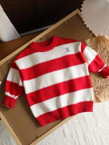 SHEIN 男童休闲韩版圆领毛衣，适合通勤、上学、日常休闲穿着、运动以及秋冬季穿着。 - 彩色 - 查看 4