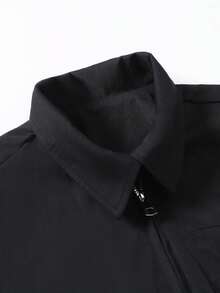 STYNVO 男士休闲时尚街头风日常通勤简约纯色拉链衬衫，春秋季 - 黑色 - 查看 3