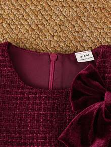 Playful Pals Baby Girls' Princess Style Round Neck Sleeveless Dress With Front Bow & Invisible Back Zipper, Autumn/Winter - Burgundy - View 4